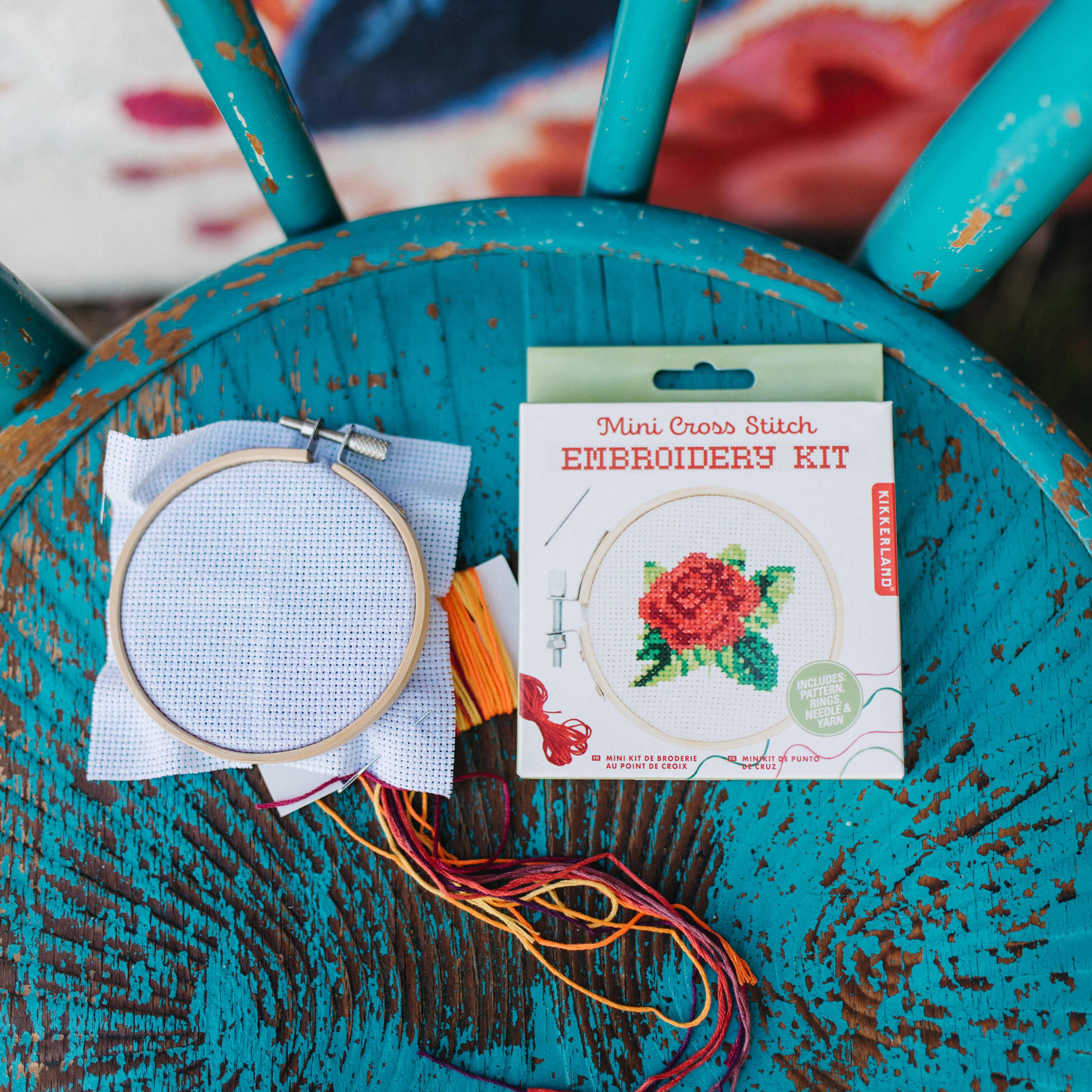  Kikkerland DIY Mini Cross Stitch Rose Embroidery Craft Starter  Kit Set, with Pattern Instructions, 3 Bamboo Hoop, Stress Relief, Adult  Beginner Friendly