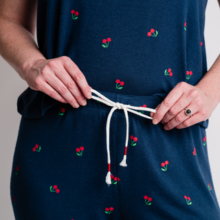 Star Spangled True Navy Cherry Print Banded Pants