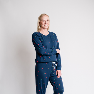 Star Spangled True Navy Cherry Print Long Sleeve Top
