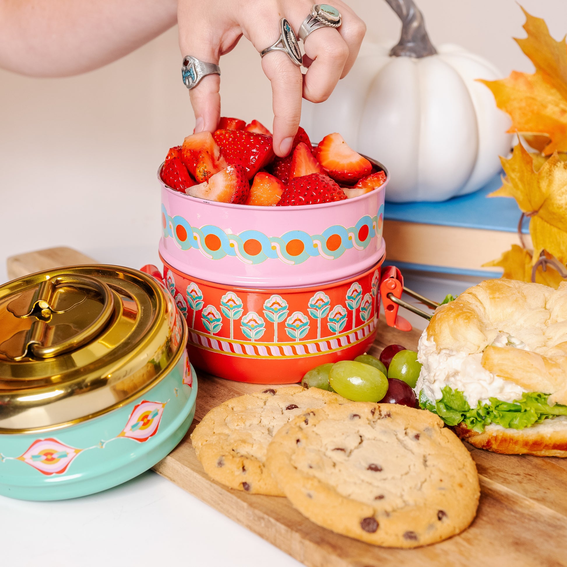 Hand Painted Tiffin Lunchbox 2 Compartment Lunchbox, Traditional